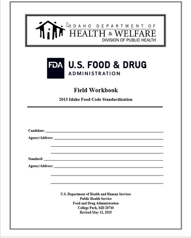 2013 Idaho Food Code Standardization Field Workbook * PDF Download*