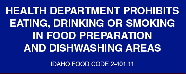 Health Department Prohibits Eating, Drinking, or Smoking in Food Preparation and Dishwashing Areas Sticker - Print Version