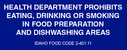 Health Department Prohibits Eating, Drinking, or Smoking in Food Preparation and Dishwashing Areas Sticker - Print Version