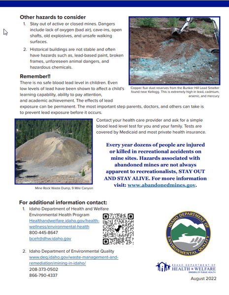 Lead Safe Recreation at Historical Mine Sites *PDF Download*