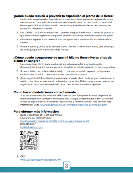 Lead Facts Factsheet (Spanish) - Print Version