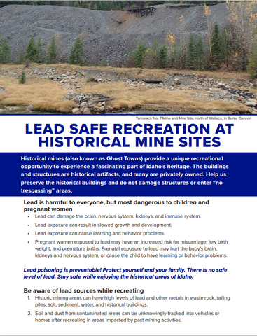 Lead Safe Recreation at Historical Mine Sites Factsheet - Print Version
