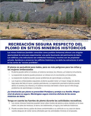 Lead Safe Recreation at Historical Mine Sites Factsheet (Spanish) - Print Version