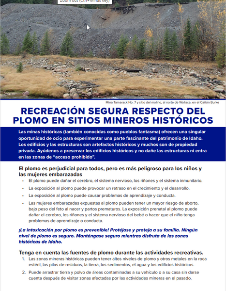 Lead Safe Recreation at Historical Mine Sites Factsheet (Spanish) *PDF Download*