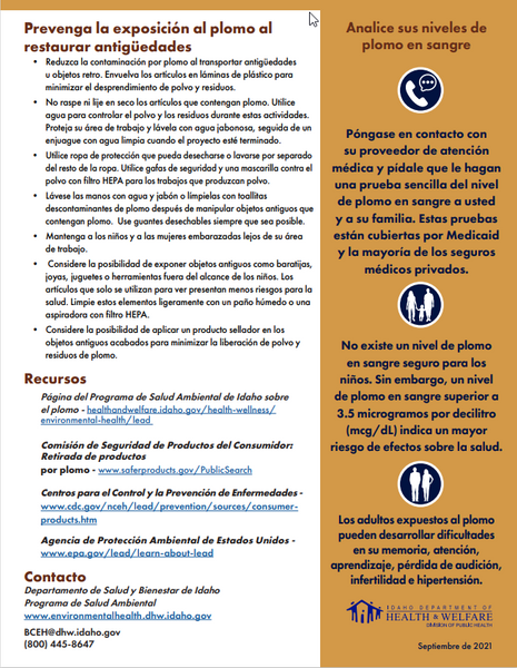 Lead in Antiques & Vintage Items Factsheet (Spanish) * PDF Download*