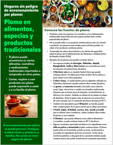 Lead in Food, Spices, and Traditional Products Factsheet (Spanish) *PDF Download*