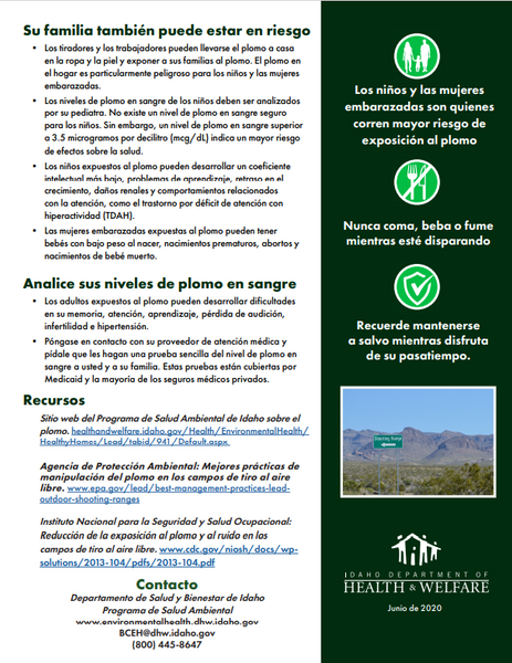 Lead at Outdoor Ranges Spanish Factsheet *PDF Download*