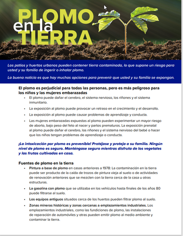 Lead in Soil Factsheet (Spanish) *PDF Download*
