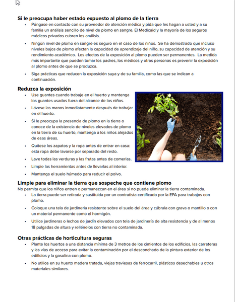 Lead in Soil Factsheet (Spanish) *PDF Download*