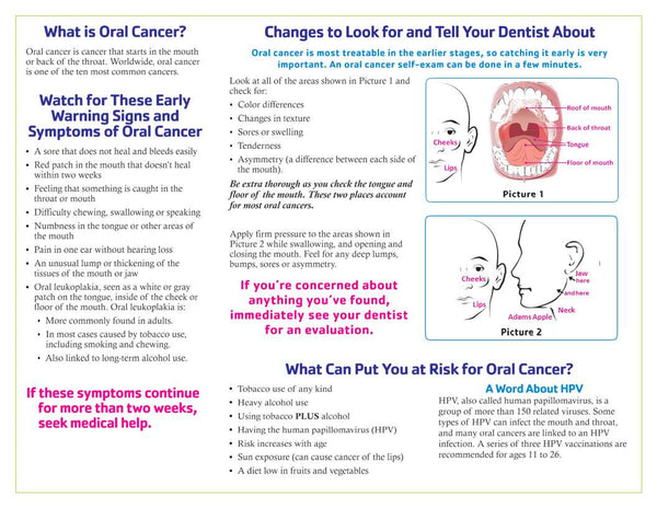 What You Need to Know About Oral Cancer - Ships in Packages of 25