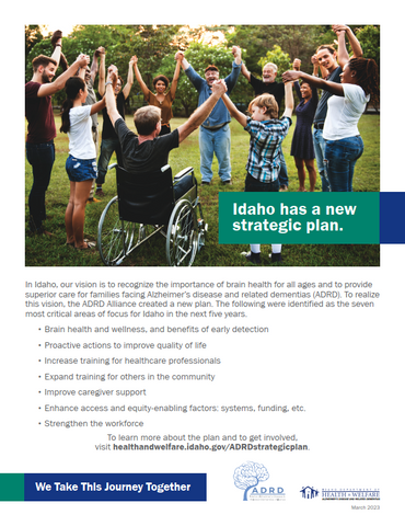 2023-2028 ADRD Strategic Plan for Idaho marketing flyer (3 Variations - English only) - Ships in Packages of 25, Max 4 Per Order