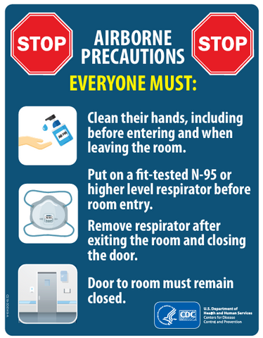 Airborne Precautions sign for healthcare settings to alert people entering a room where precautions are required to prevent transmission.