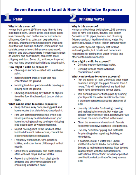 Childhood Lead Poisoning and Prevention Program: Information for Families and Providers - Medical Quick Guide - Print Version