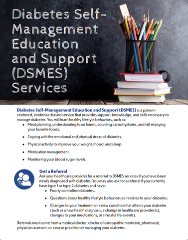 Diabetes Self-Management Education and Support (DSMES) Services Fact Sheet- Ships in Packages of 25, Max 4 Per Order