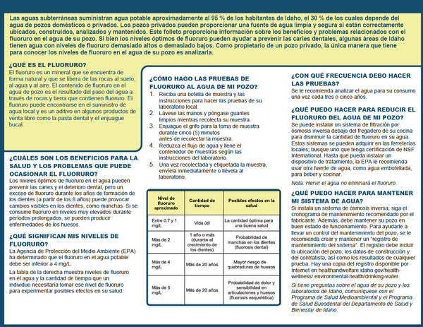 Fluoride In Your Well Water (Spanish) - Print Version