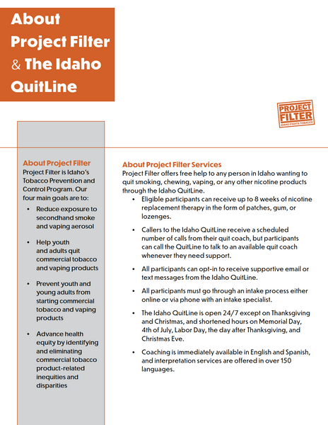 Project Filter - Idaho QuitLine Referral Toolkit