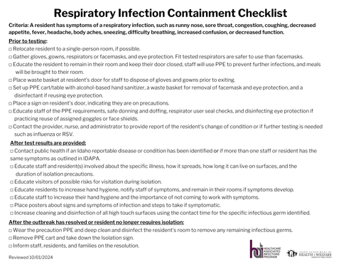 Respiratory Infection Containment Checklist