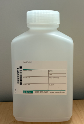 This is a water sample bottle used for the private well water testing project. 