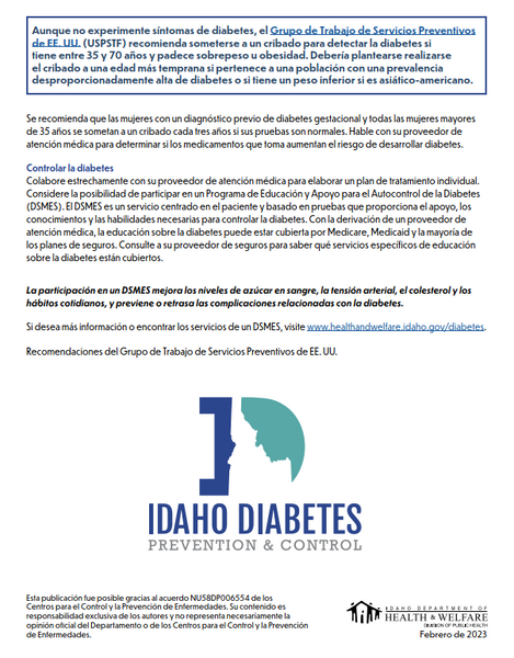 Diabetes Factsheet (English & Spanish) - Ships in Packages of 25, Max 4 Per Order