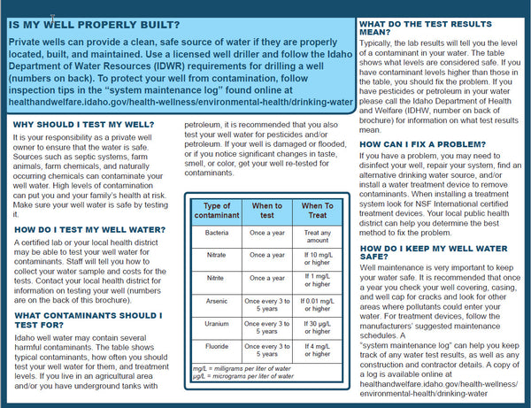 Is My Well Water Safe? -  Print Version