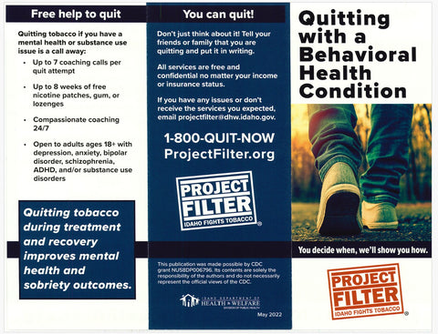 Advertisement for Project Filter, an Idaho program to help quit smoking with behavioral health conditions.