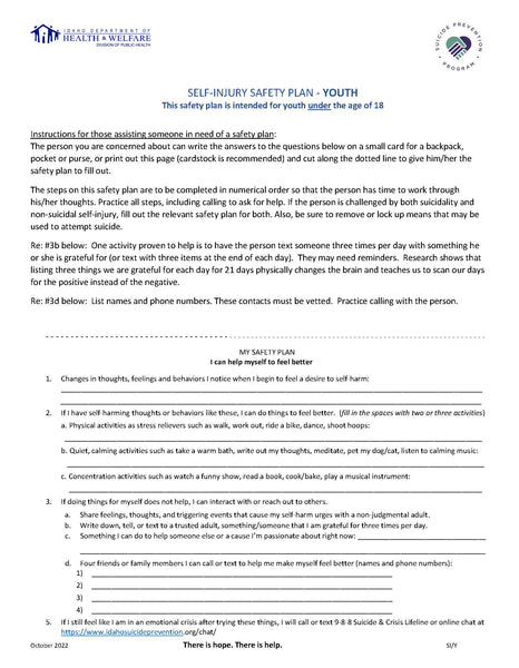 Self-Injury Care Card for Youth *DOWNLOAD ONLY* – Idaho Health Tools