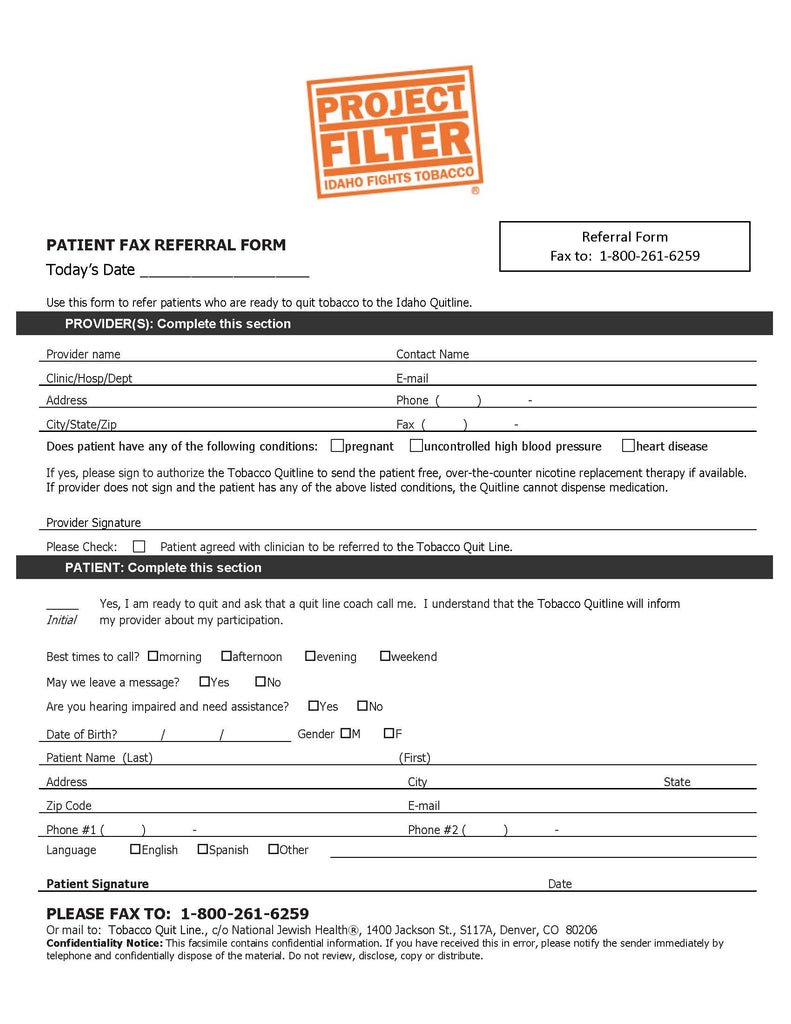 Project Filter - Idaho QuitLine Fax Pads