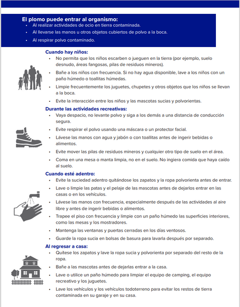 Lead Safe Recreation at Historical Mine Sites Factsheet (Spanish) - Print Version