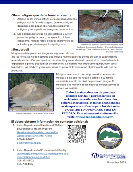 Lead Safe Recreation at Historical Mine Sites PDF Download (Spanish)