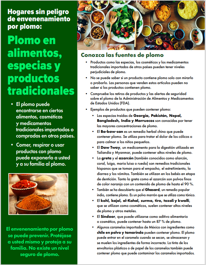 Lead in Food, Spices, and Traditional Products Spanish Factsheet PDF Download