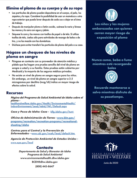 Lead from Bullet Reloading Spanish Factsheet PDF Download